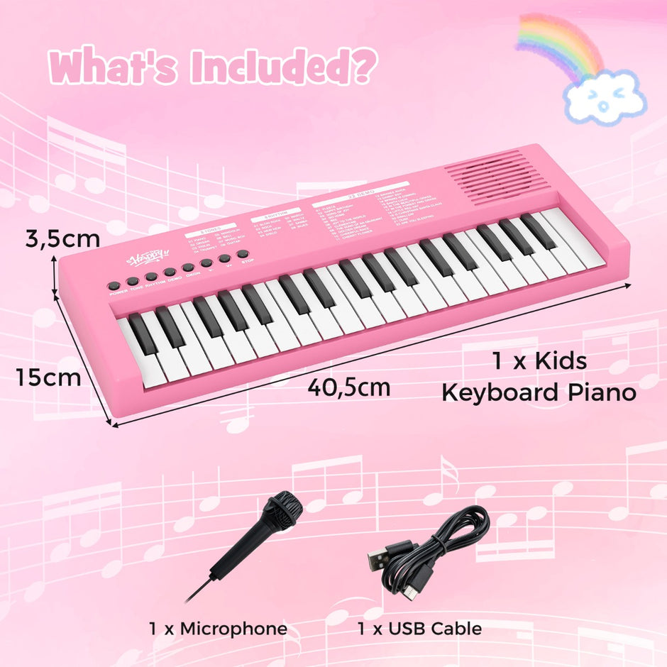Barn – Piano Keyboard Tangent bärbar med Rytm Klangfärg och Demo – 37 8 8 22 – Rosa