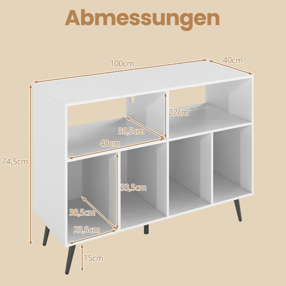 Skivspelareställ – med laddstation vinylförvaringshyllor – Vit