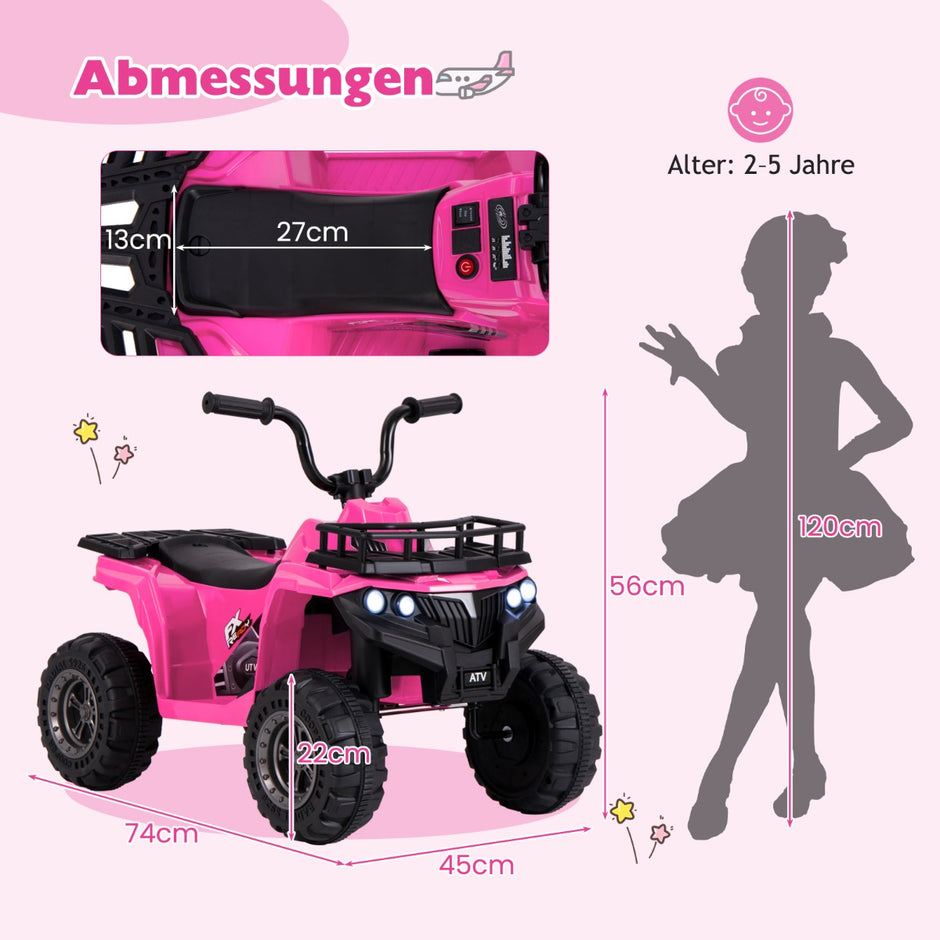 6V – barnelektrisk fyrhjuling med framåt och bakåtfunktion Elbil ATV – Rosa
