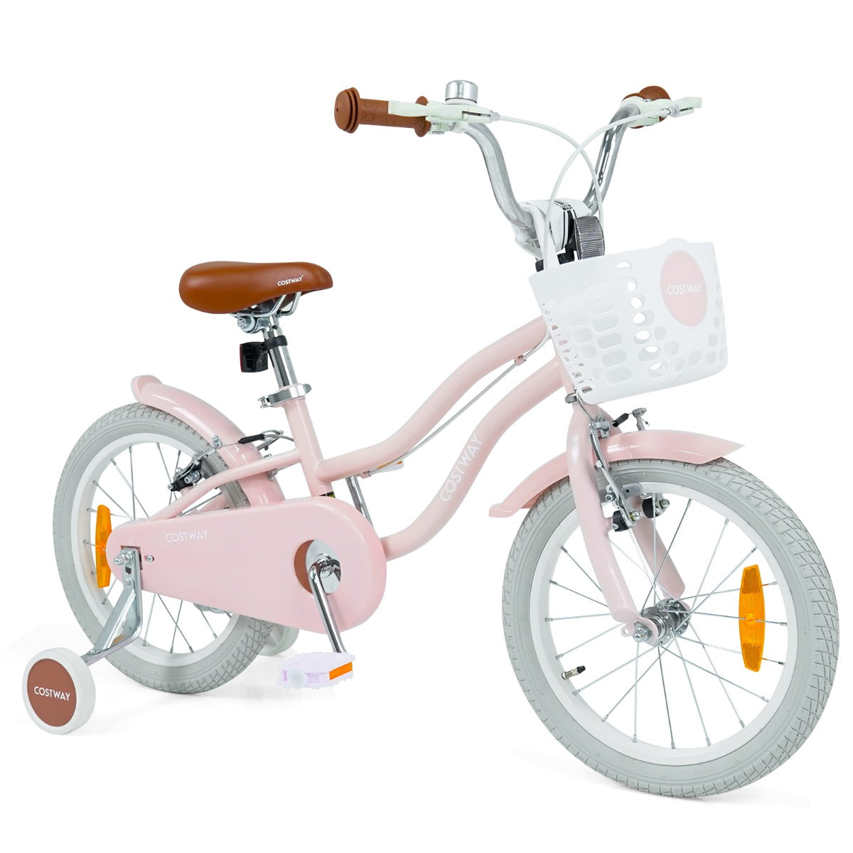 tums – barncykel med stödhjul och korg, höjdjusterbar styrstång sadel – 16 – Rosa