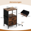 pack – sidobord med laddstation, nattduksbord vikbara tyglådor, sidoförvaringsfickor – 2 2 6 – Rustik brun
