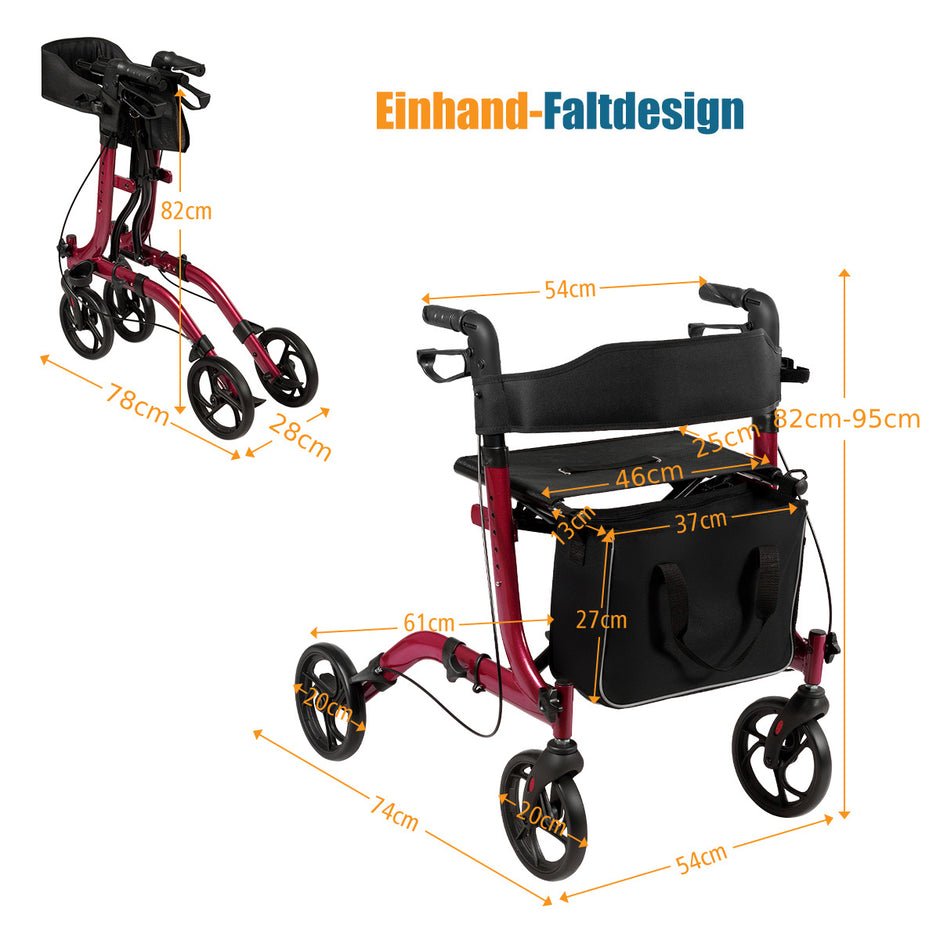Aluminium – Rollator Fällbar Reserullator Höjdjusterbar – Röd