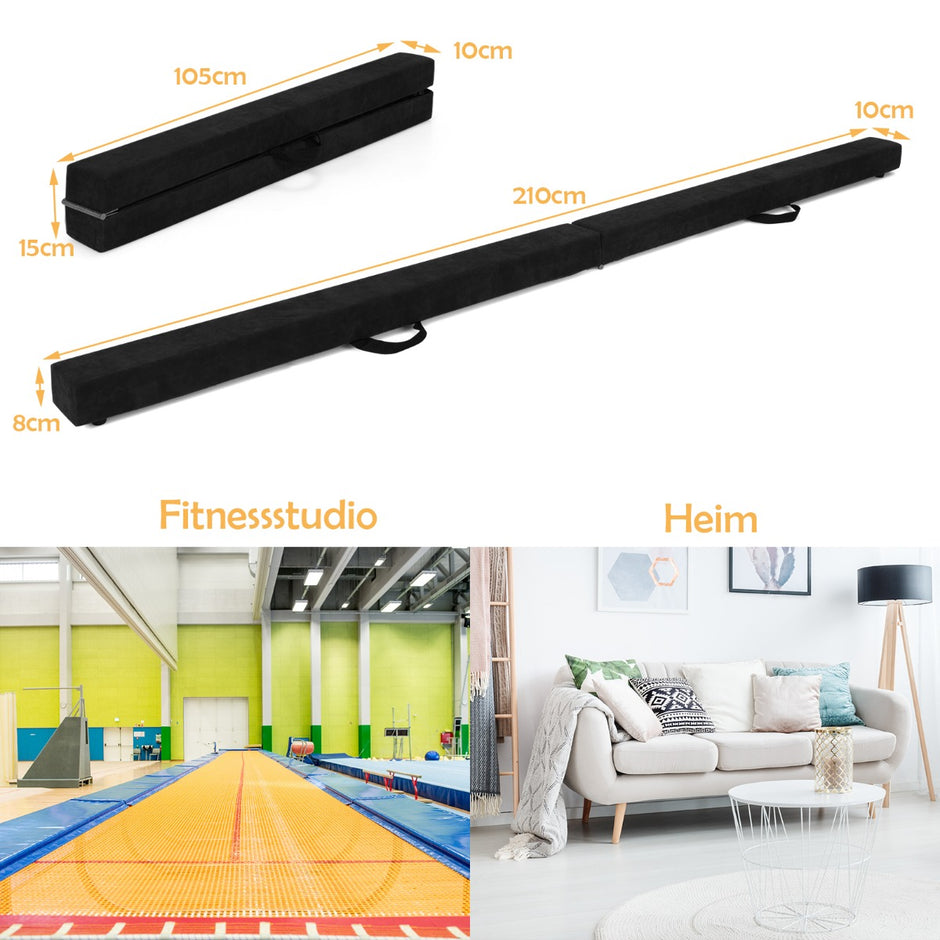 Balansbalk – Gymnastikträning Vikbar Hållbar Fitness – 2,1 m – Svart