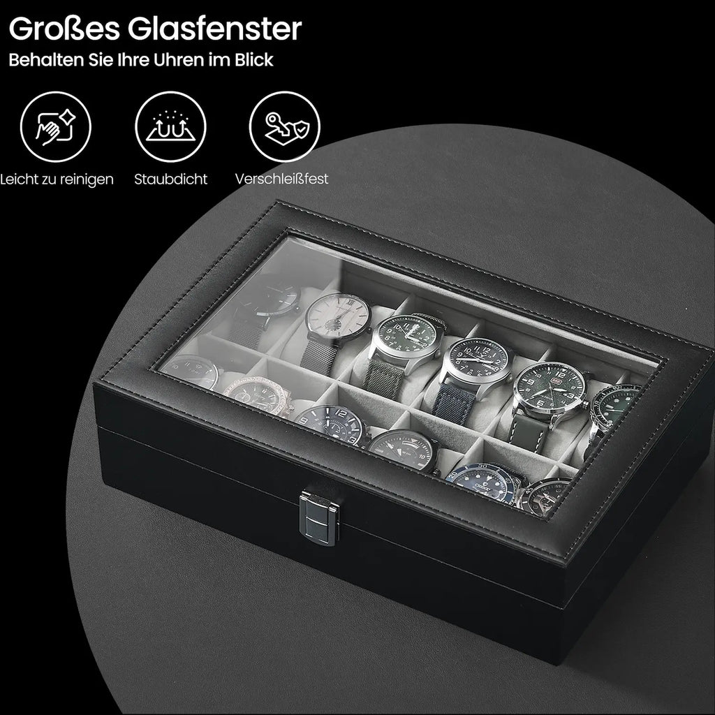 Beobachtungsschachtel - mit 12 Fächern und Glasdeckel, Luxus -Aufbewahrungsbox
