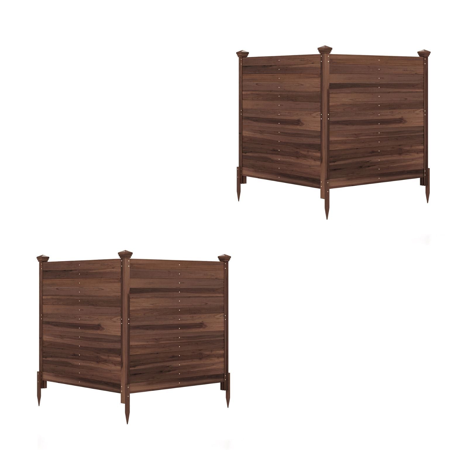 Pack – Tvådelad skyddshäck trädgårdshäck av gran utomhus trähäck med tre stolpar – 2 119 x 119 cm – Brun