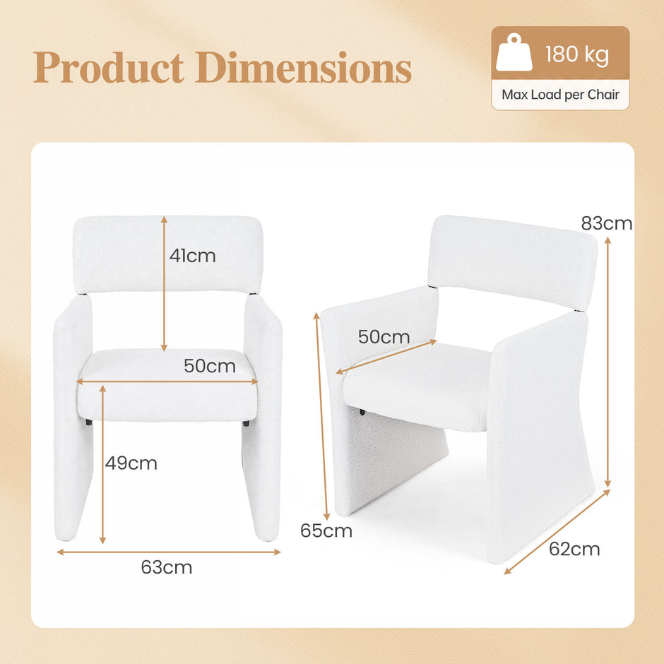 2‑pack – fåtöljer, stoppad relaxfåtölj och läsfåtölj med andningsbart tyg, vitt – 63 x 62 x 83 cm