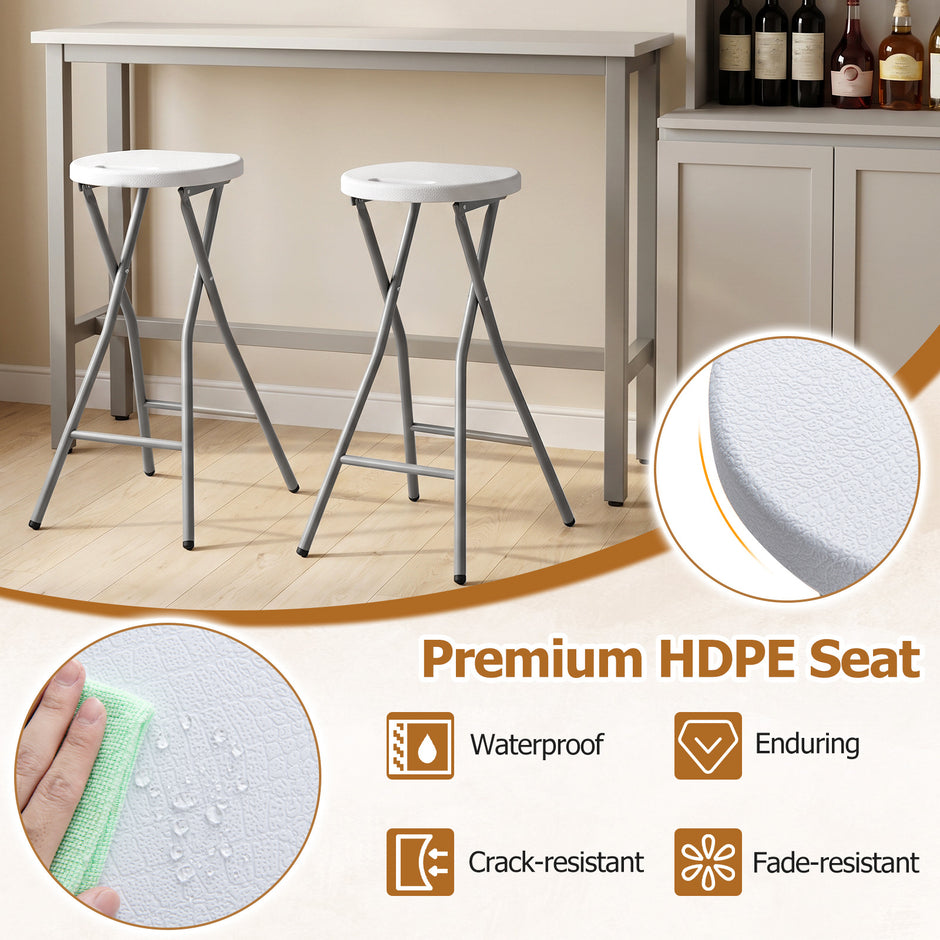2‑pack – hopfällbara barstolar med HDPE‑sits och inbyggt bärhandtag, klarar belastning upp till kg, vita – 150