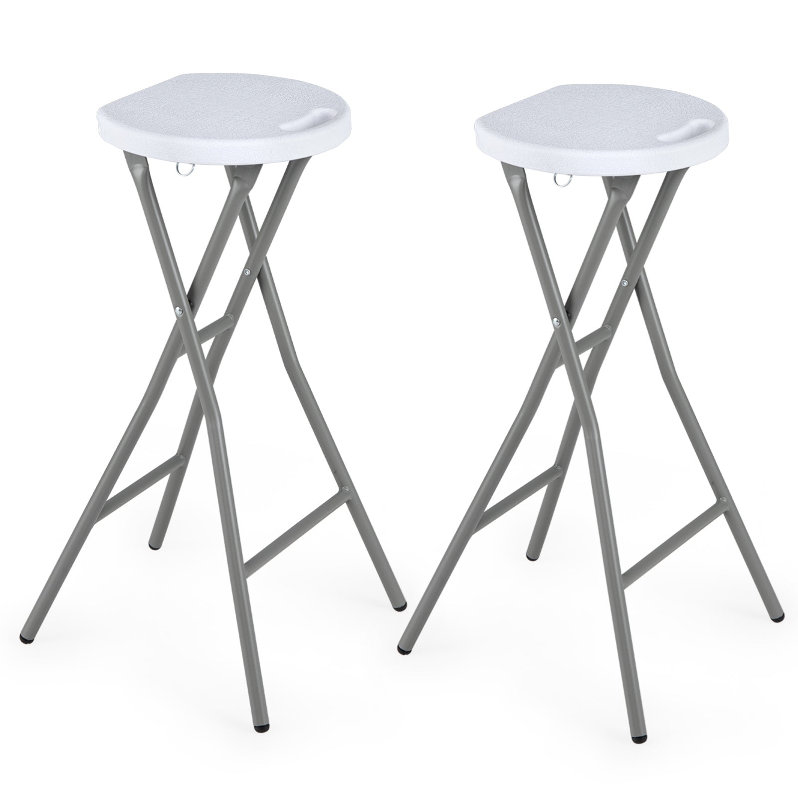 2‑pack – hopfällbara barstolar med HDPE‑sits och inbyggt bärhandtag, klarar belastning upp till kg, vita – 150