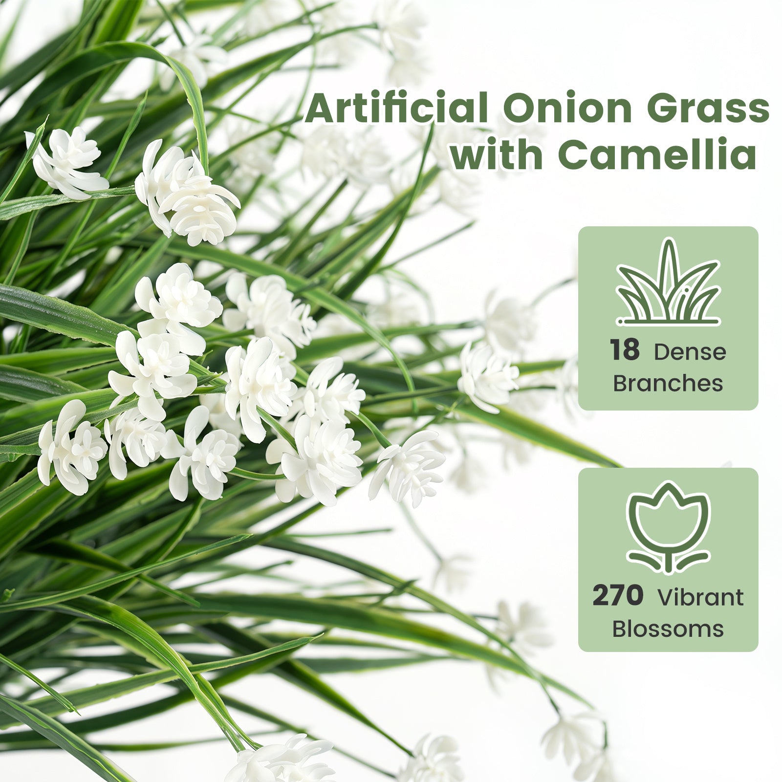 2‑pack – konstblommor med jordspett, konstlökgräs kamelior – 20 cm 70 cm