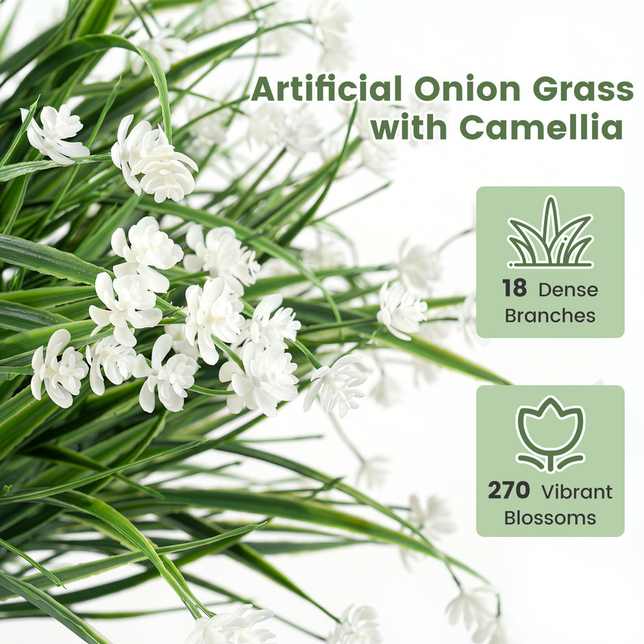 2‑pack – konstblommor med jordspett, konstlökgräs kamelior – 20 cm 70 cm