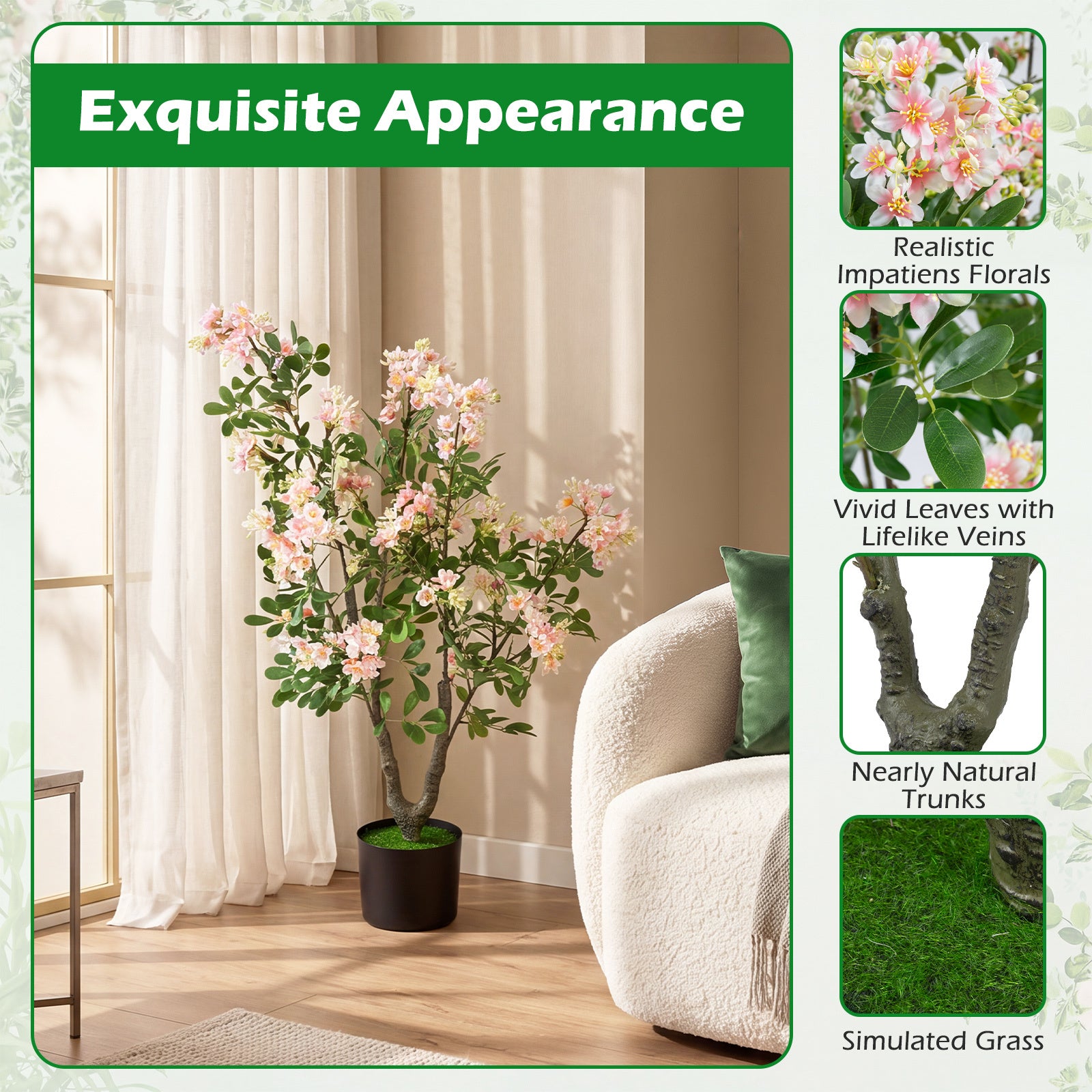 2‑pack – konstgjord balsaminaträd cm, konstväxt i kruka med sidenblommor och blad – 90 210 55