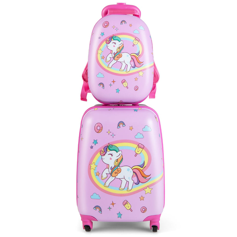 Barnresväska – Rolling Hard Shell delad handbagageset med spinnerhjul – 2 – Rosa