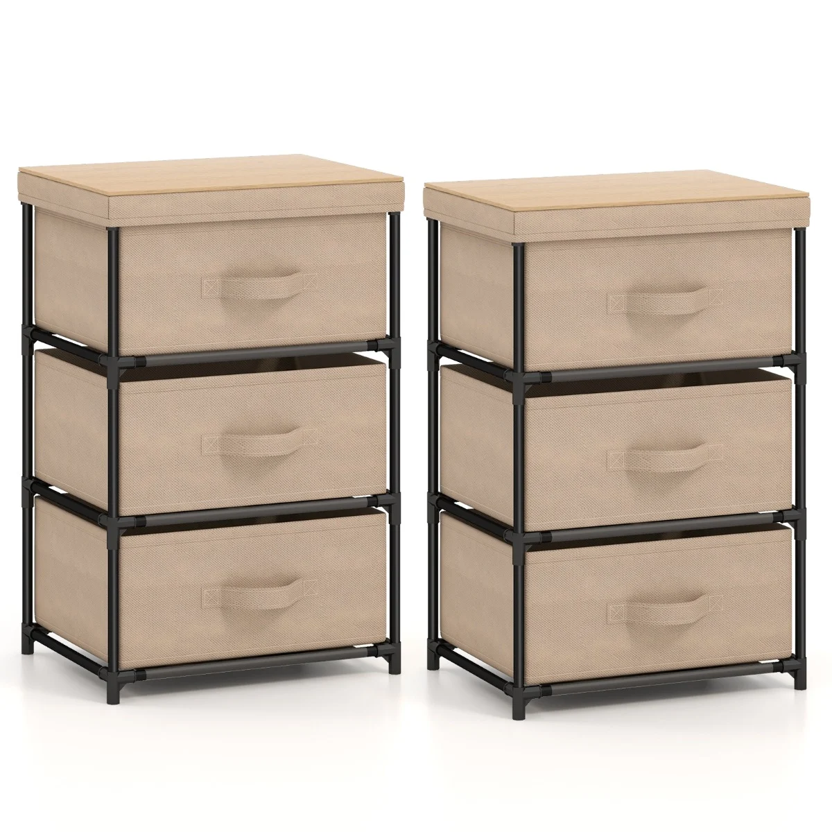 pack – nattduksbord med tyglådor Sidobord metallram Tyglåda – 2 – Brun