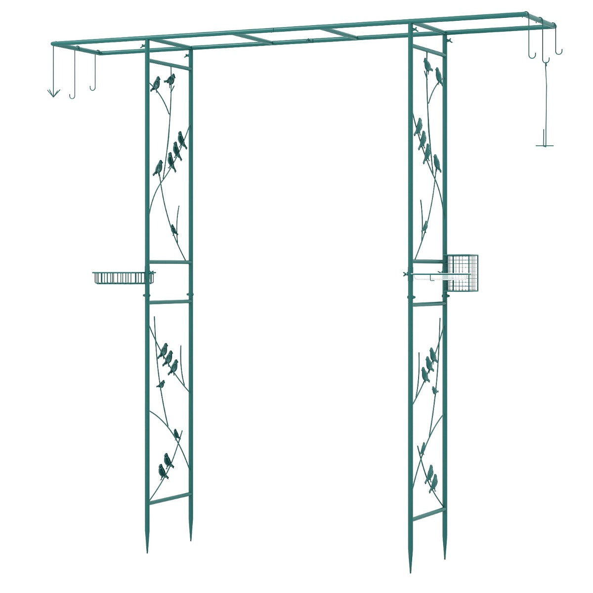 Trädgårdsbåge – med matstation, robust vattenskål, gallerbricka, fettmatare – 213 cm – Grön
