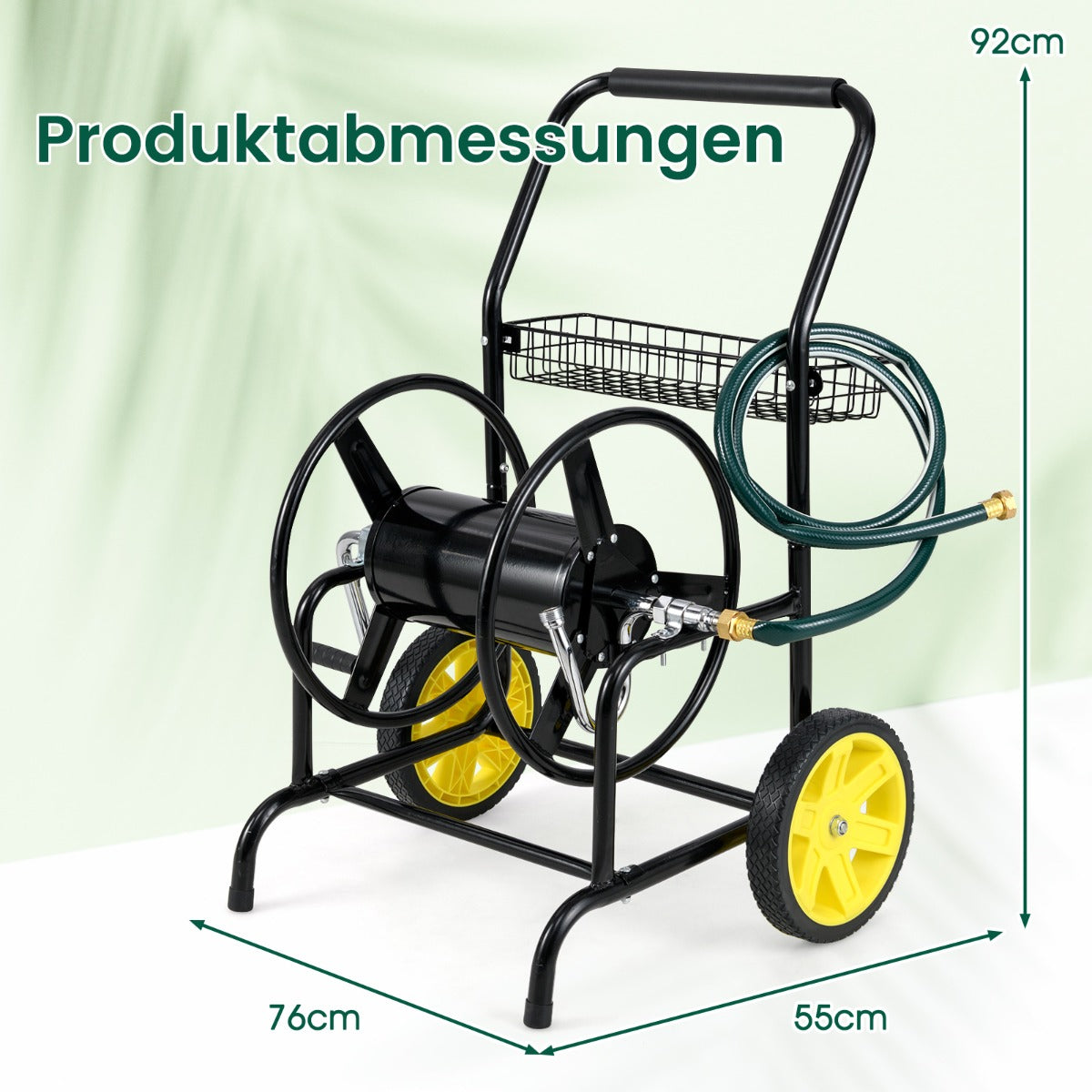 Metallslangvagn – för Trädgårdsslangvagn Slangtrumma – 70 m 16 mm – Svart