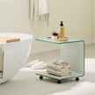 Sidobord – i härdat glas med hjul C formad Nattduksbord Soffbord Kaffebord Vitt – Vit