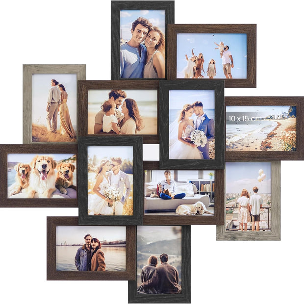 Fotolijst Collage - 12 Lijsten - 10 x 15 cm - Wanddecoratie - Roodbruin