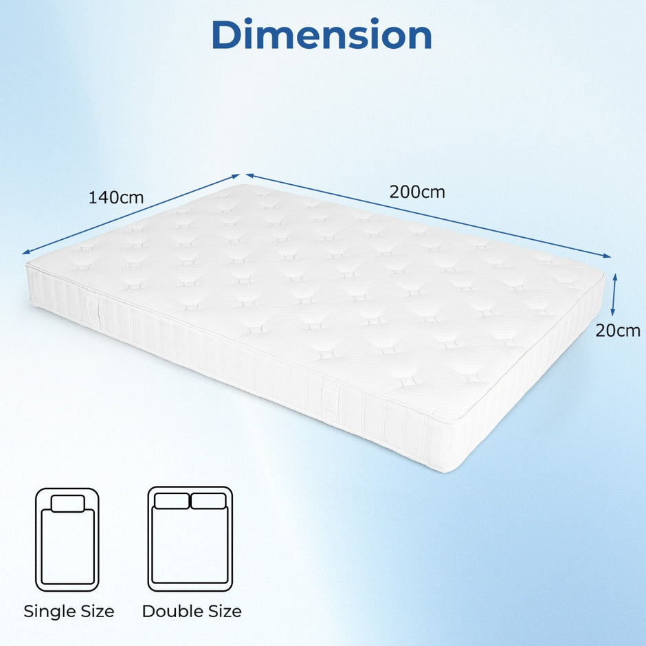 Dubbelsängs – Madrass för Rörelseisolation och Tryckavlastning Skum Hybrid – 20 cm 140 x 200 cm – Vit