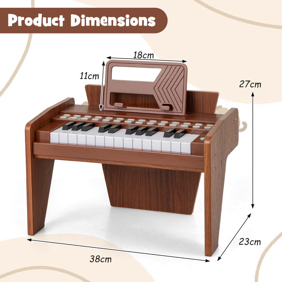 Tangent – Keyboard Barn Mini Digitalt Piano Träleksak med Inställbar Hastighet – 25 – Brun