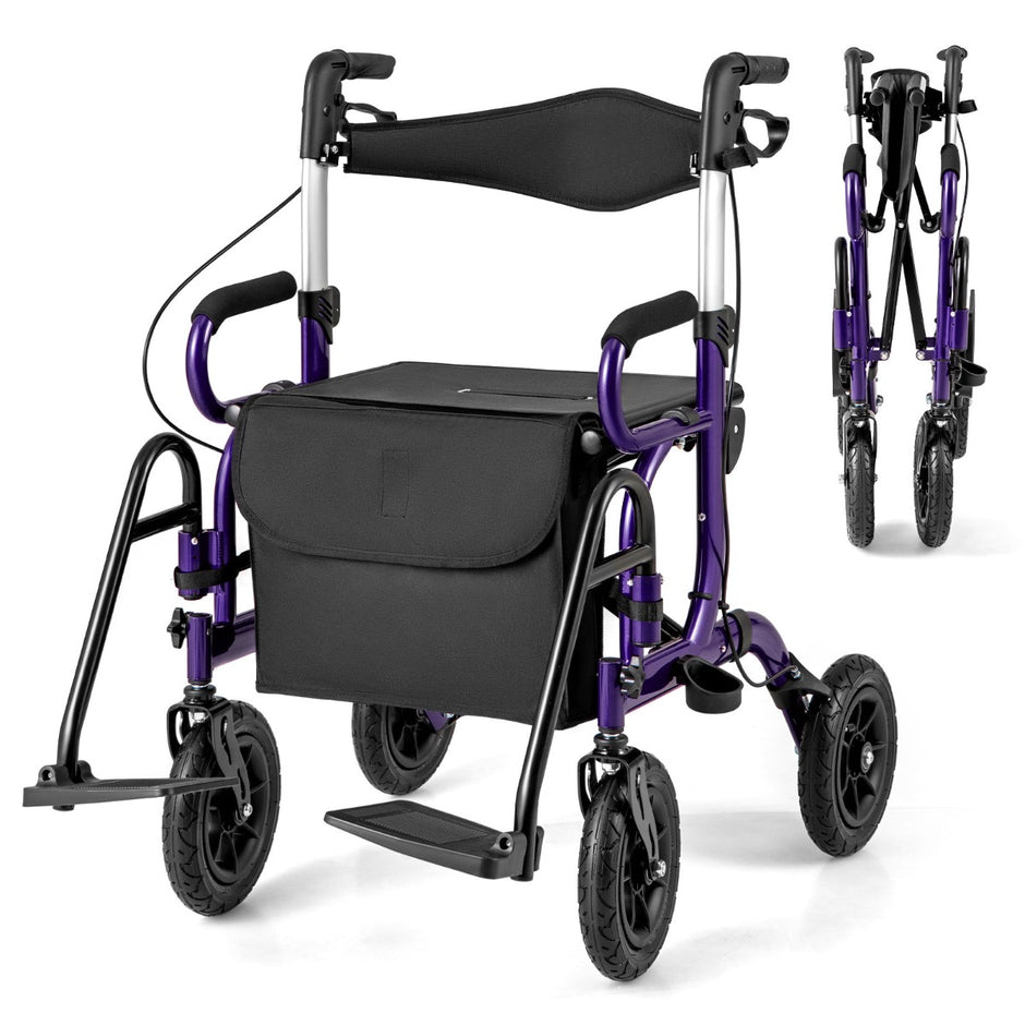 Rollator – För Äldre Med Sittplats I Fällbar och Rullstol Kombination Dämpade Däck – 2 1 23 Cm – Lila