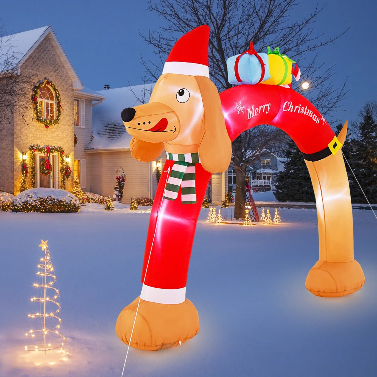 Hög – uppblåsbar julvalp båge med LED lampor – 242 cm – Flerfärgad