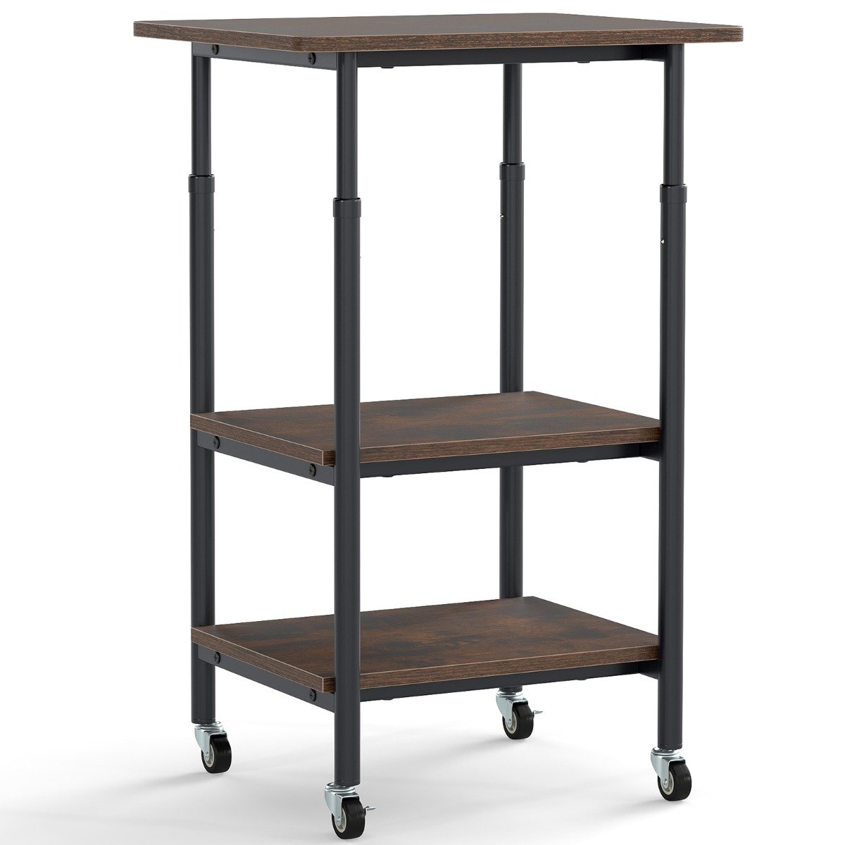 stegs – höjdjusterbart skrivarbord med hyllor och hjul – 3 – Brun
