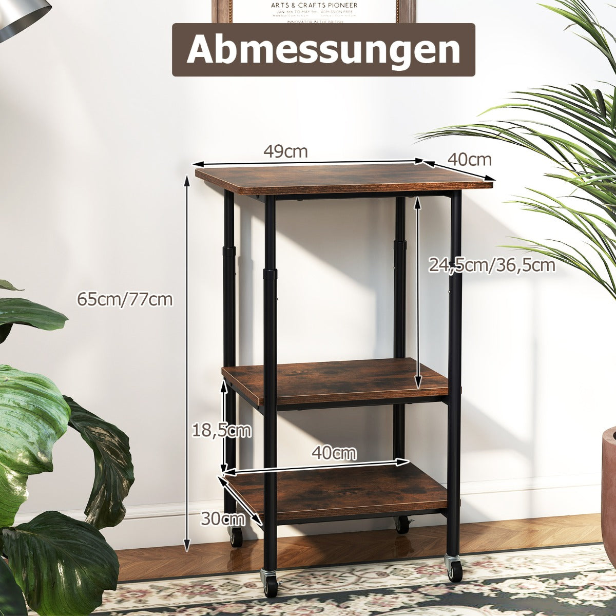 stegs – höjdjusterbart skrivarbord med hyllor och hjul – 3 – Brun