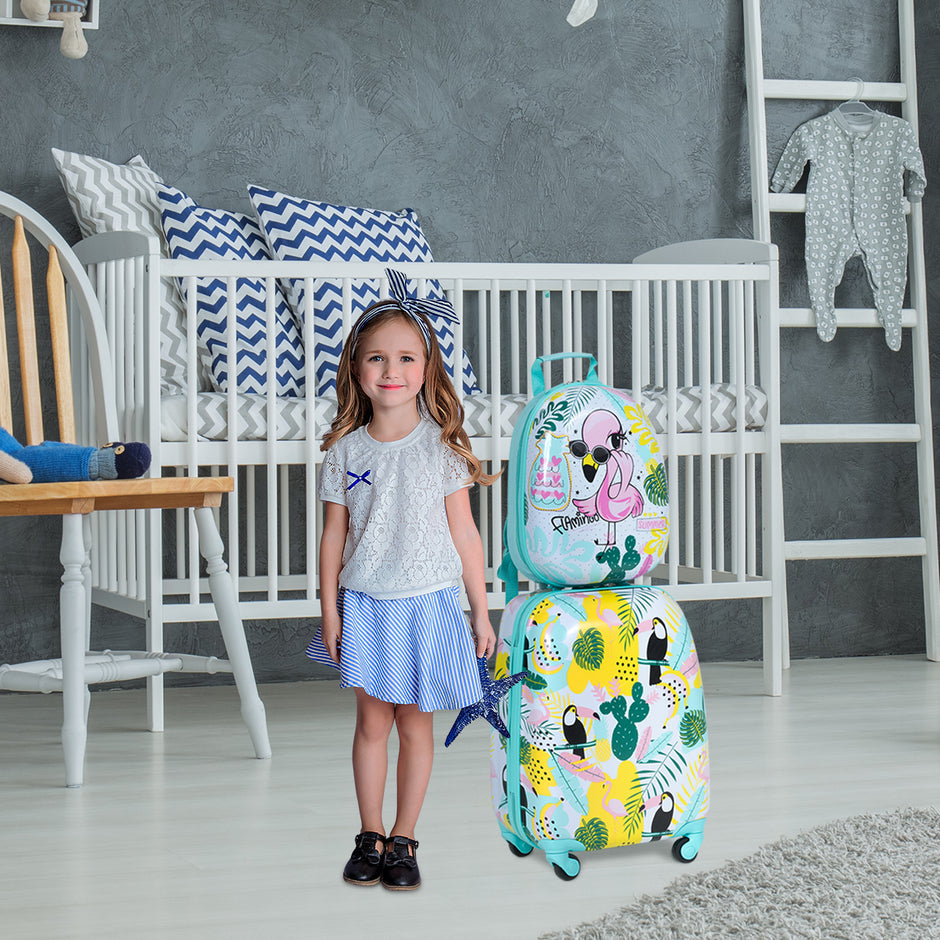 st – Barnbagage Flamingosblid Reseväska Barnresväska + Ryggsäck – 2 – Blå