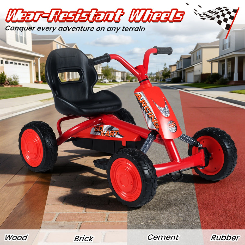 Barn – gokart för utomhusbruk Justerbar sits, pedal framåt/bakåt, år – 3-8 – Röd