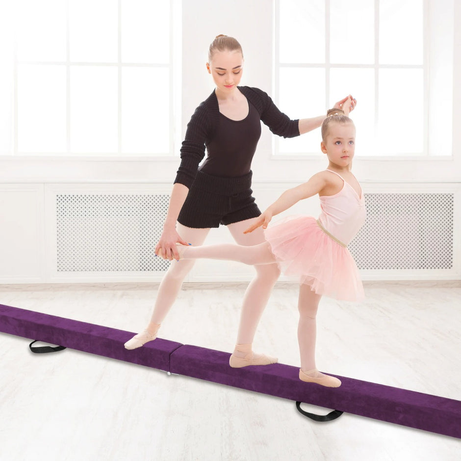 Balansbom – för barn, hopfällbar gymnastikbom med bärhandtag, violett – 270 cm – Lila