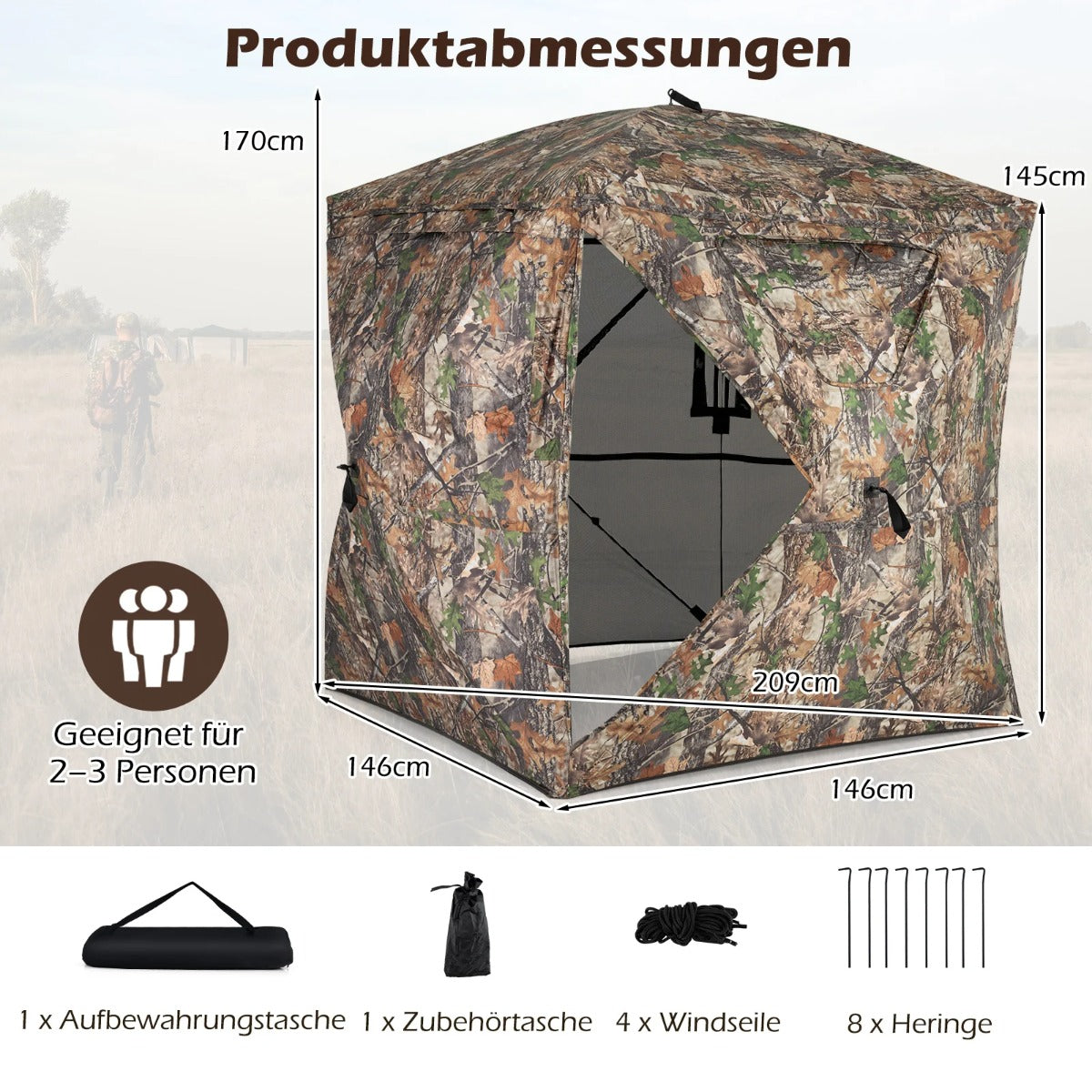 270° – transparent kamouflagetält Pop up jaktält i robust Oxford för personer Bärbart Kamouflagemönster – 2-3 – Kamouflage