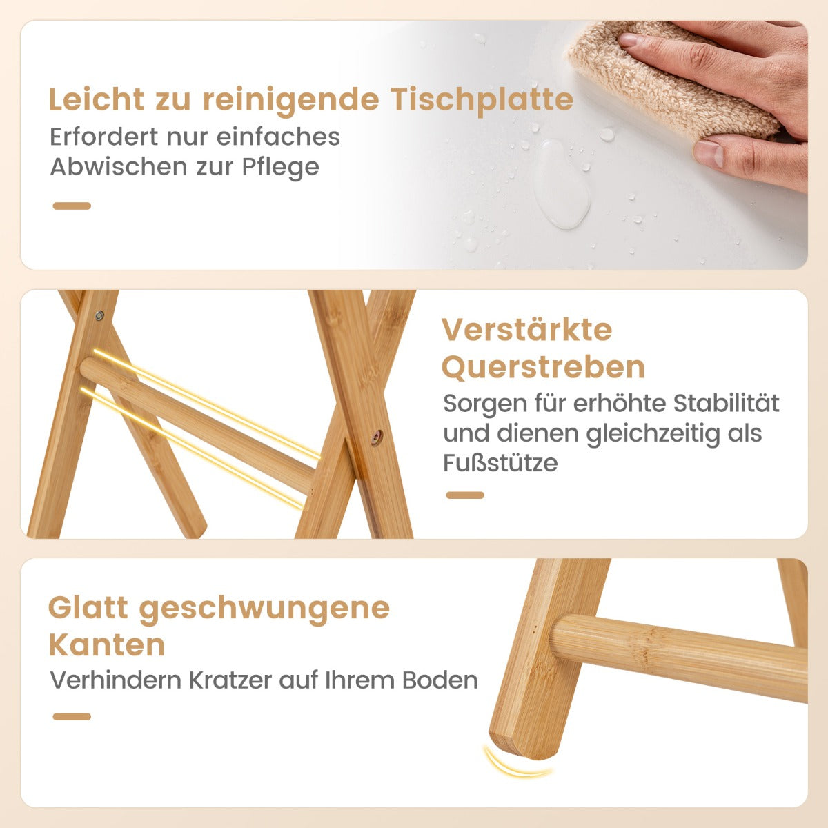 pack – hopfällbara TV brickor i bambu Bärbart sidobord, och – 2 – Natur + vit