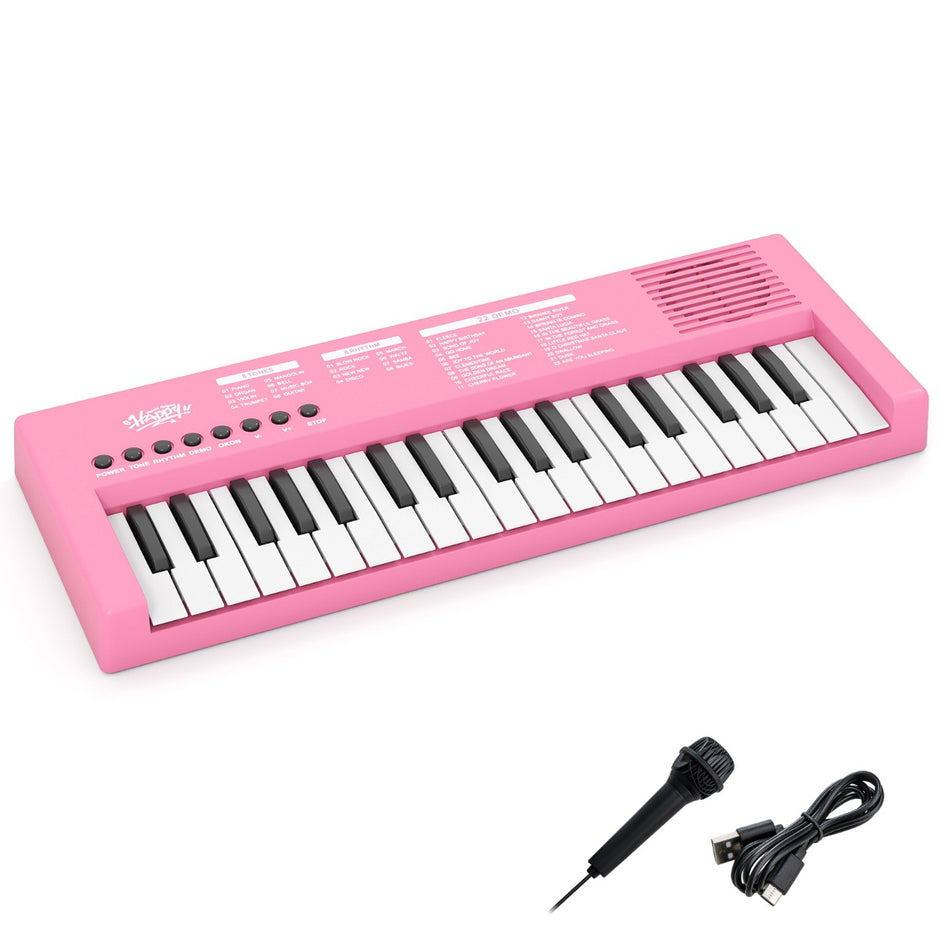 Barn – Piano Keyboard Tangent bärbar med Rytm Klangfärg och Demo – 37 8 8 22 – Rosa