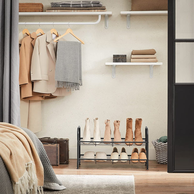 Schuhregal - mit 2 Regalen - Stapelbarer Schuhspeicher - für maximal 8 Paar Schuhe - Stahl gemacht - schwarz - schwarz