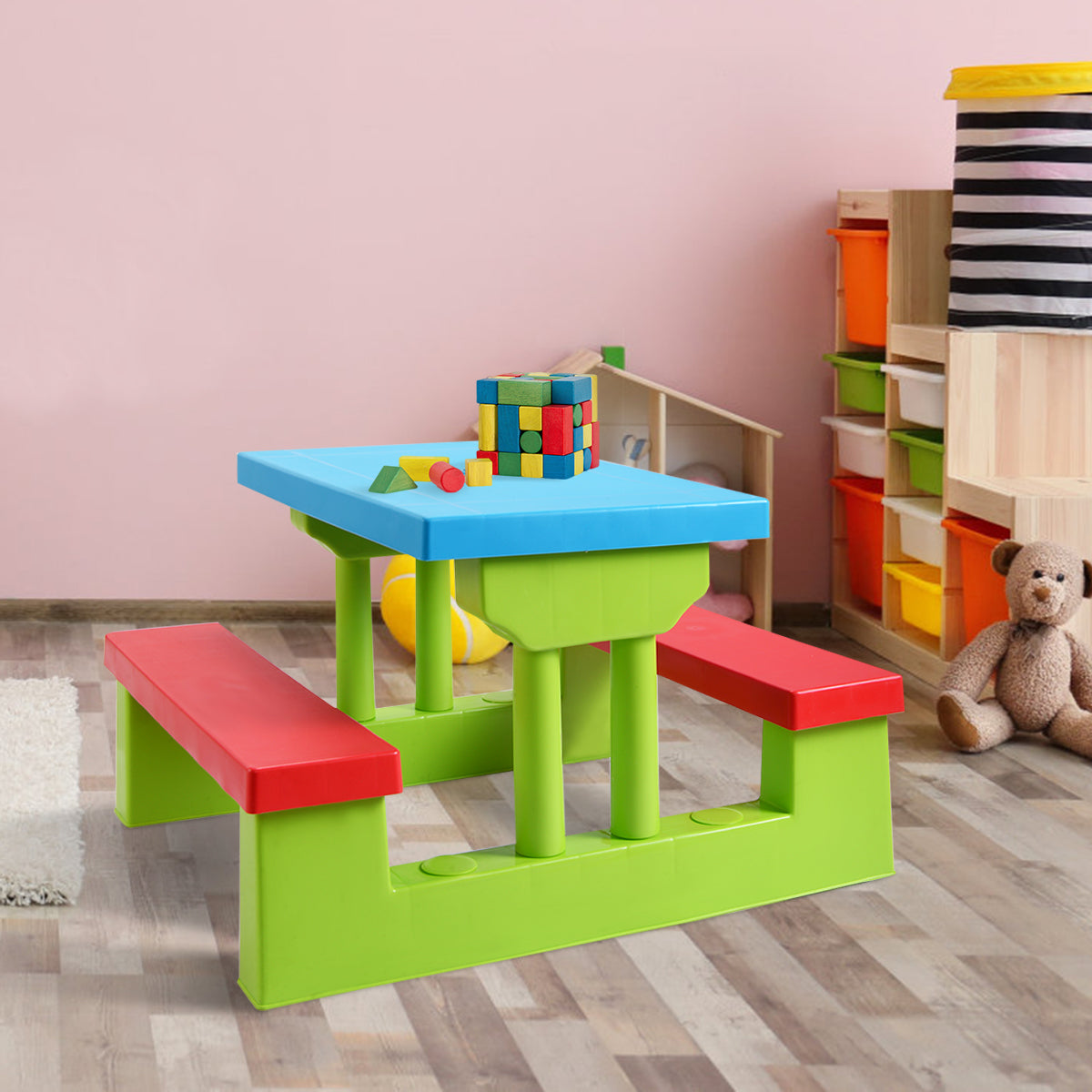 Barnsittgrupp – barnbord bänk barnmöbler med parasoll – Färgglad