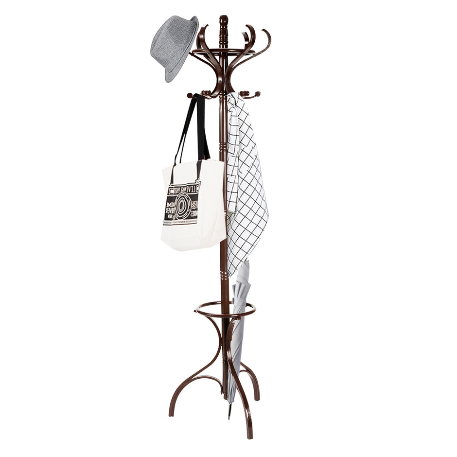 Klädställ – Garderob med krokar /Svart/Naturbrun – 12 – Brun