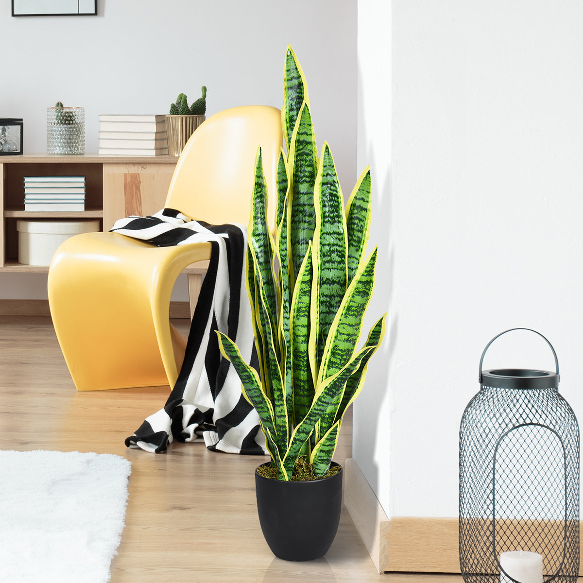 Konstgjord – ormväxt med stallkruka av agave för hem och kontor – 90 cm – Gul