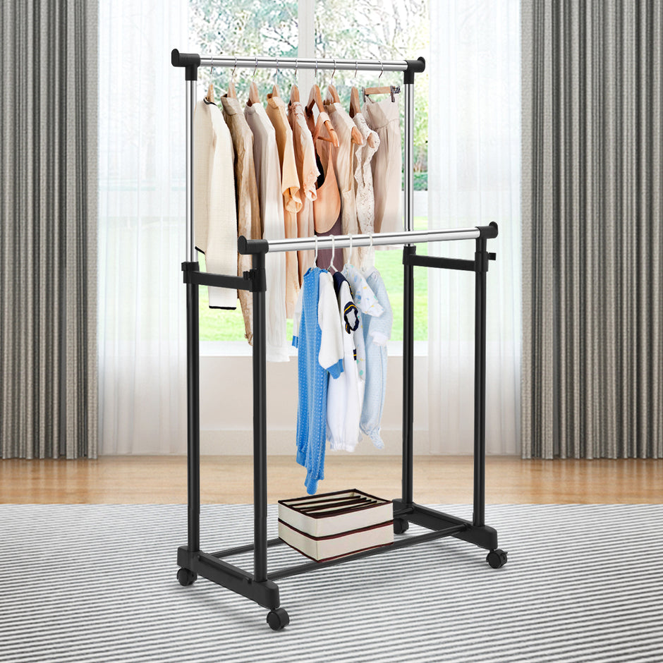 Klädställ – Höjdjusterbar klädhängare Rullande garderob med hjul – 86 x 43 x 94-168 cm – Svart