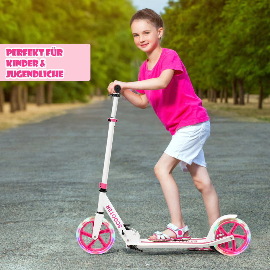 Scooter – Roller hopfällbar höjdjusterbar lastkapacitet med LED hjul – 100 kg 2 – Rosa