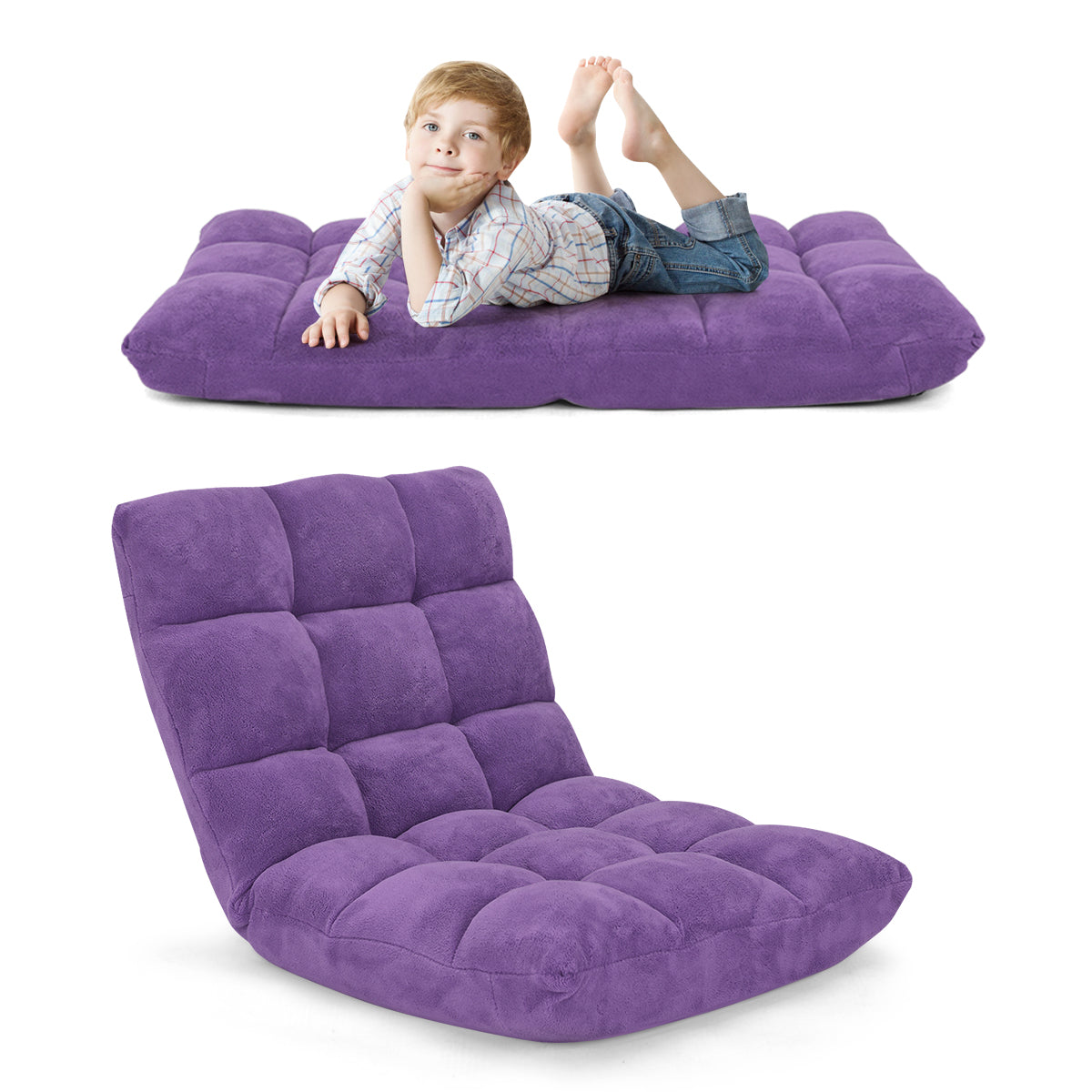 Golvstol – med justerbart ryggstöd – 105 x 59 x 15 cm – Lila
