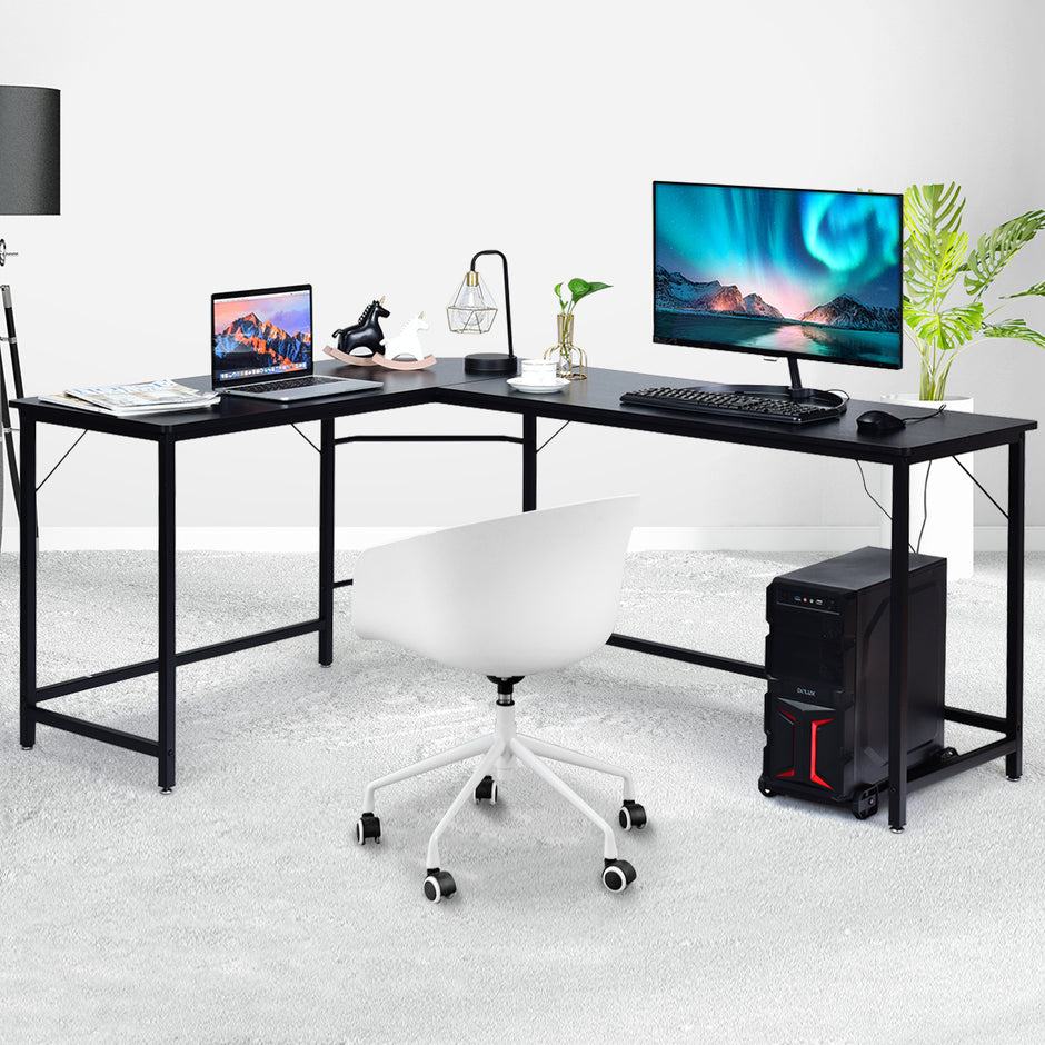 L – format datorbord PC hörn skrivbord /naturligt – 168 x 125 x 74 cm – Svart