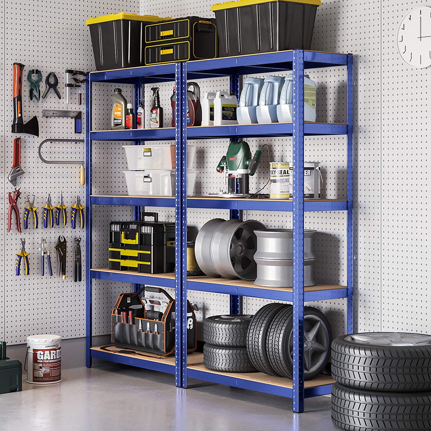 Speicherregale - 2 - Kellerroppboards - 5 einstellbare Regale - Metallplanken - 160 x 80 x 40 cm - Grau