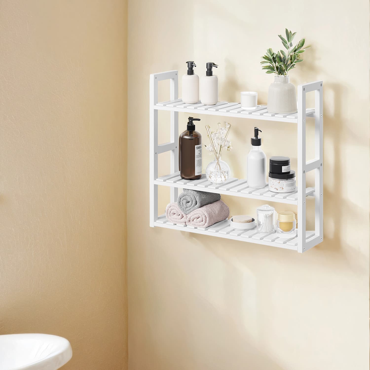 Badezimmerregal, Badezimmerregal, Pflanzenregal mit 3 verstellbaren Regalen