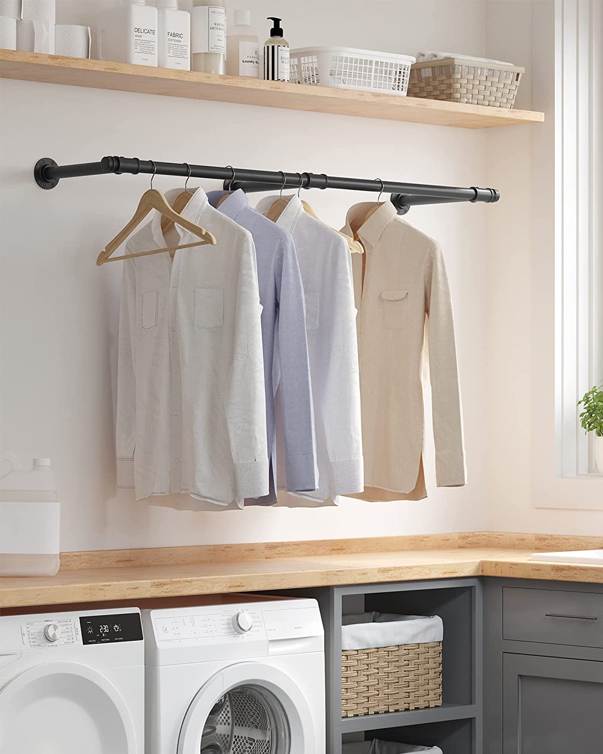 Bekleidungsstange - Wandgarderobe - Industrial - 68 kg Ladungskapazität - Schwarz