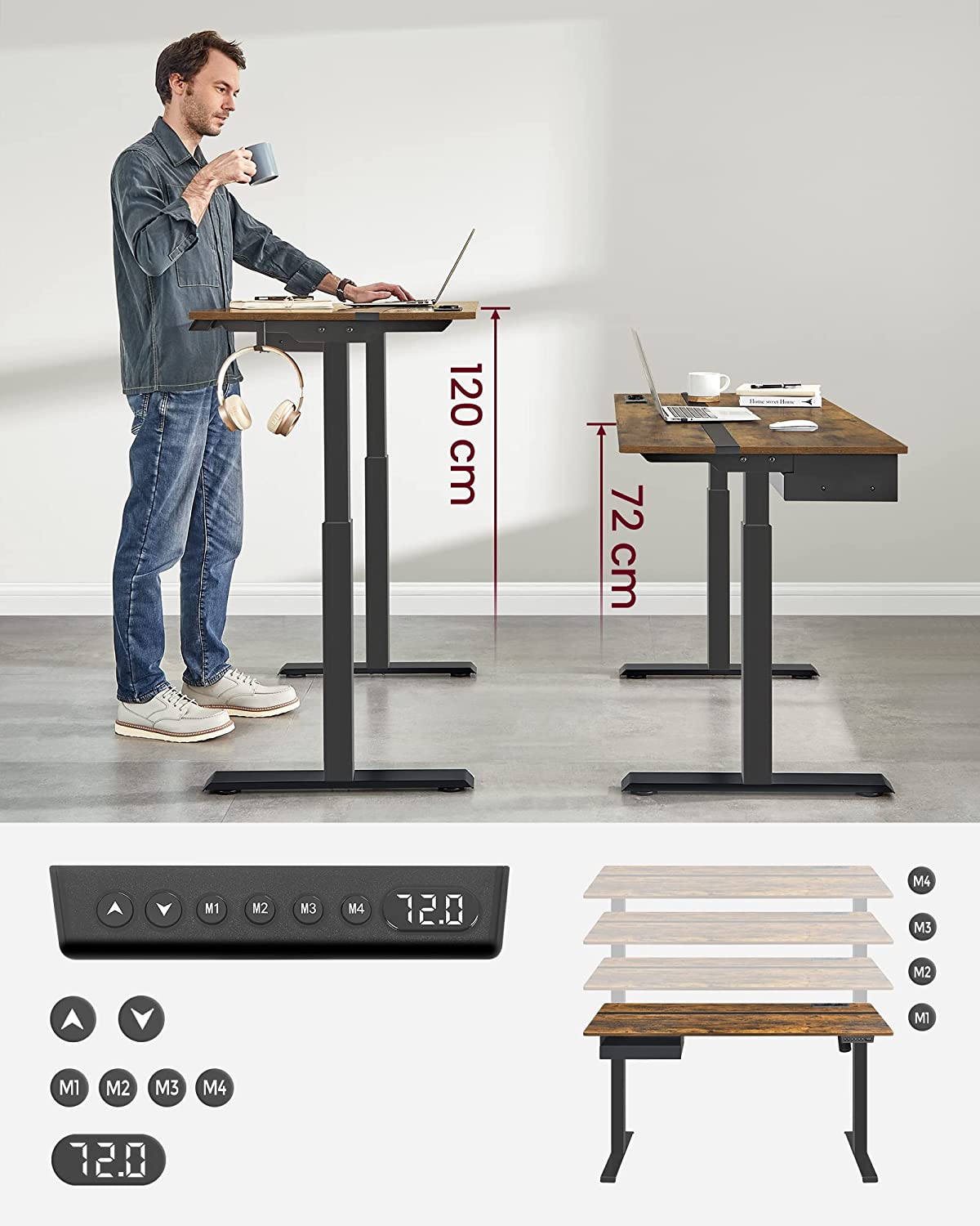 Elektrischer Schreibtisch – höhenverstellbar – mit Sockel