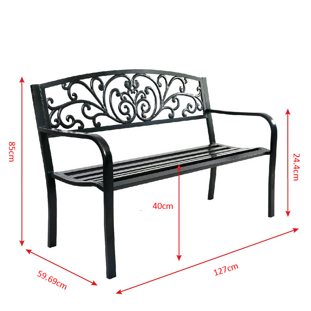 Trädgårdsbänk – Gunga Parkbänk Trädgårdsmöbler Ölträdgård Gjutjärn – 127 x 60 x 85 cm – Svart