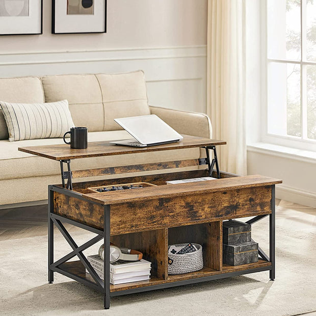 Couchtisch - Wohnzimmertisch - mit verstecktem Lagerraum - Vintage Brown -black