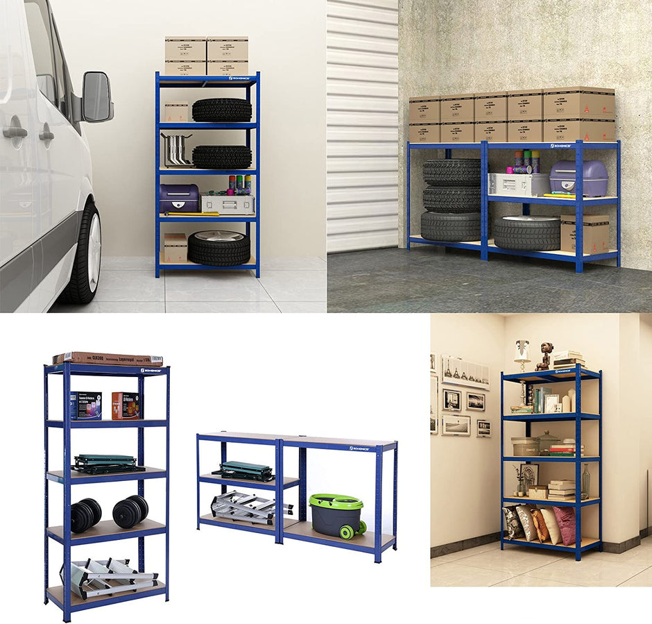 Speicherregale - 2 - Kellerschrank - 5 einstellbare Regale - Metallplanken - Blau