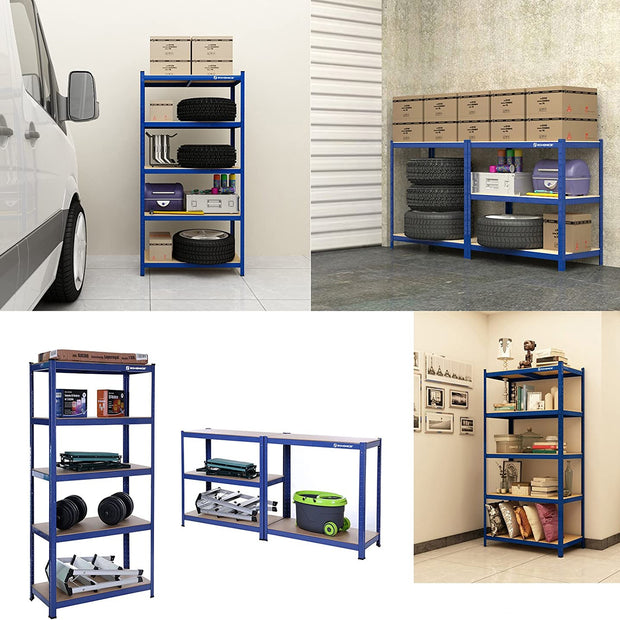 Speicherregale - 2 - Kellerschrank - 5 einstellbare Regale - Metallplanken - Blau