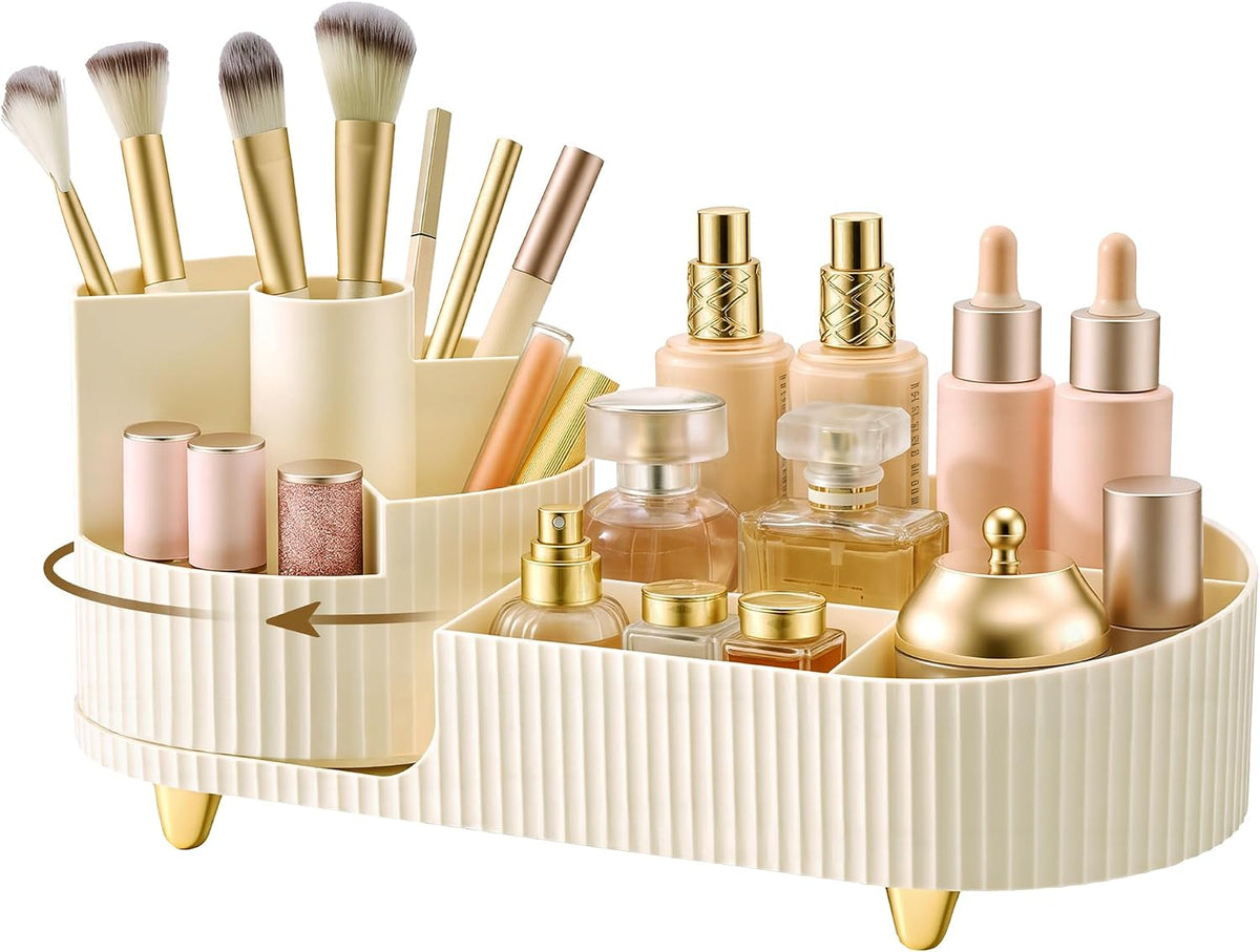 Make-up Organizer – 360° Draaibaar – Eén Laag – 2-in-1 – Beige